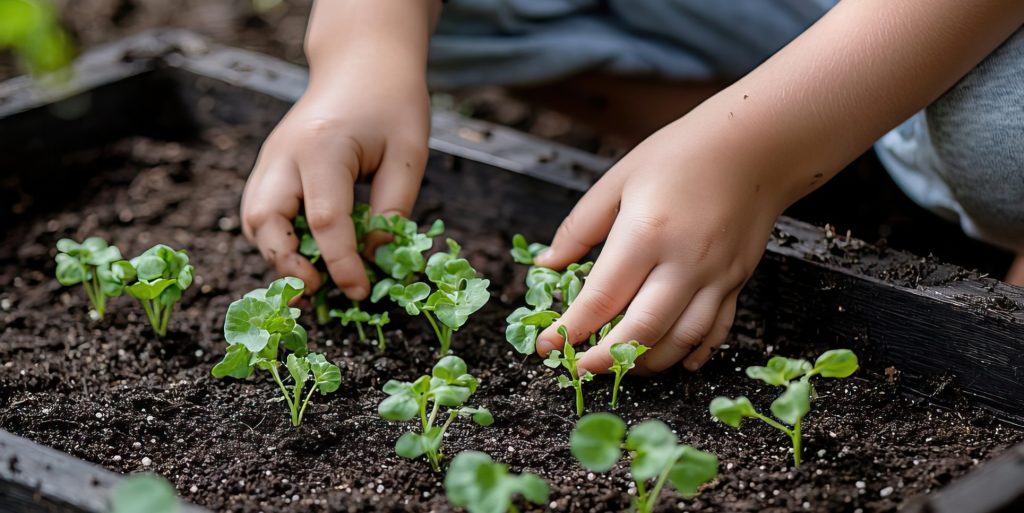 child gardening at blue windmill day nursery