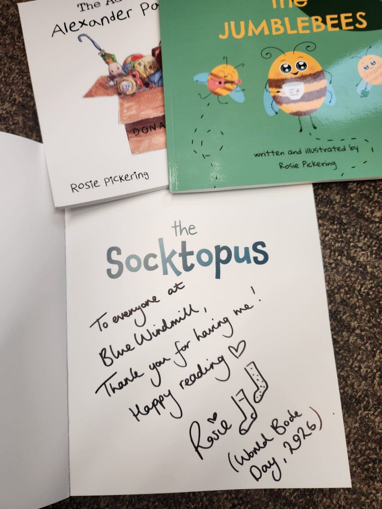 Rugby authors book gift to Blue Windmill Day Nursery Rugby authors book gift to Blue Windmill Day Nursery